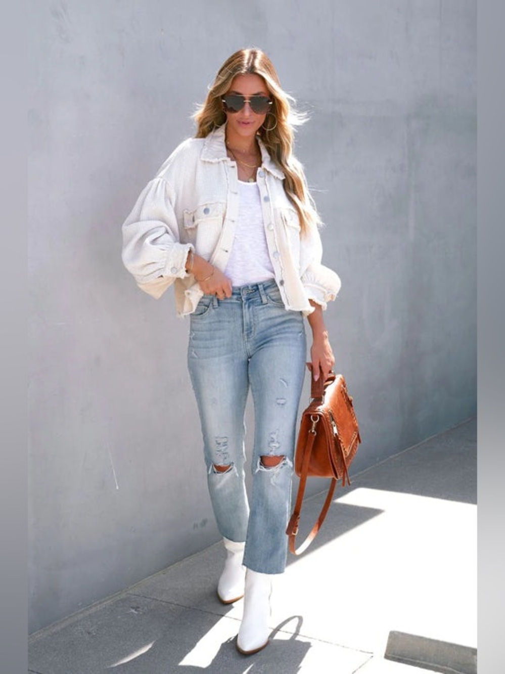 POL Pieced Denim Knit Balloon Sleeve Button Down Shirt Jean Jacket Patchwork - Picture 6 of 10